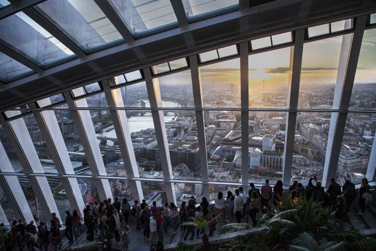 Vue depuis le Sky garden au coucher du soleil